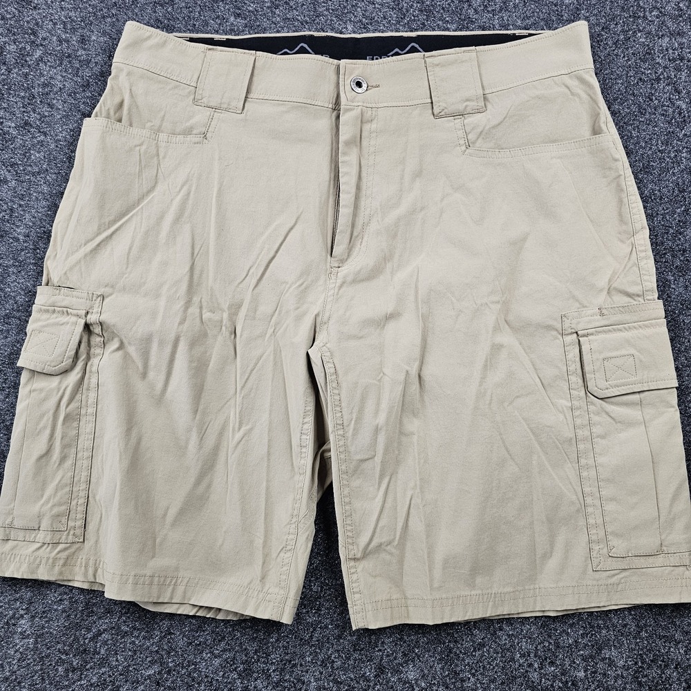 Eddie Bauer Cargo Shorts Men's 36 Tan Stretch Hiking Utility Outdoor Nylon